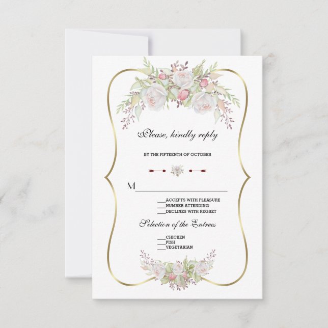 Chic White Flowers RSVP de Casamento de Quadro Dou (Frente)