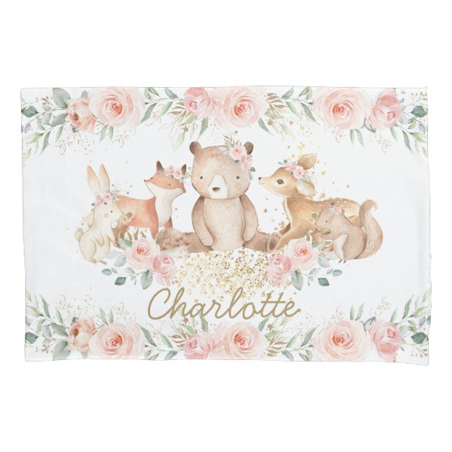 Chic Woodland Animal Blush Floral New Baby Girl (Frente)