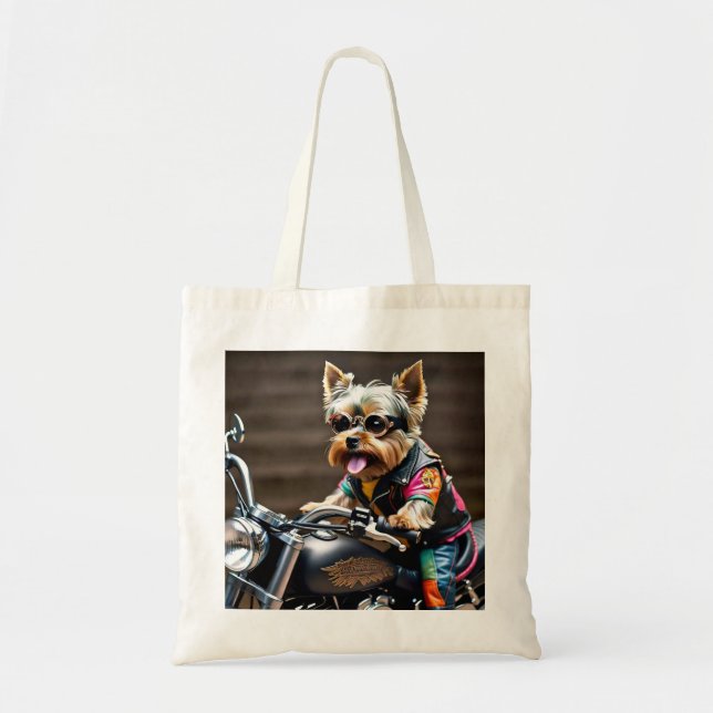 Chic Yorkie em uma bolsa de tote de motocicleta (Frente)