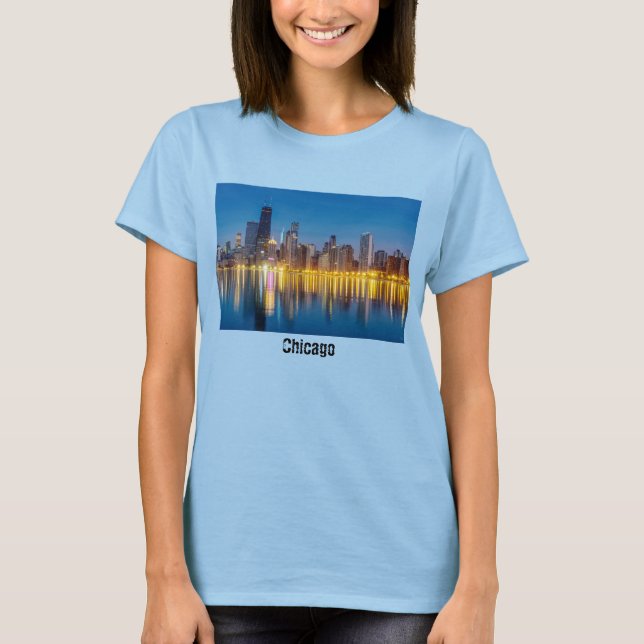 Chicago Dawn Cityscape 3/4 Capa T-Shirt (Frente)