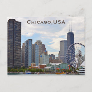 Chicago, EUA Cartão Postal de Viagem Vintage Turis