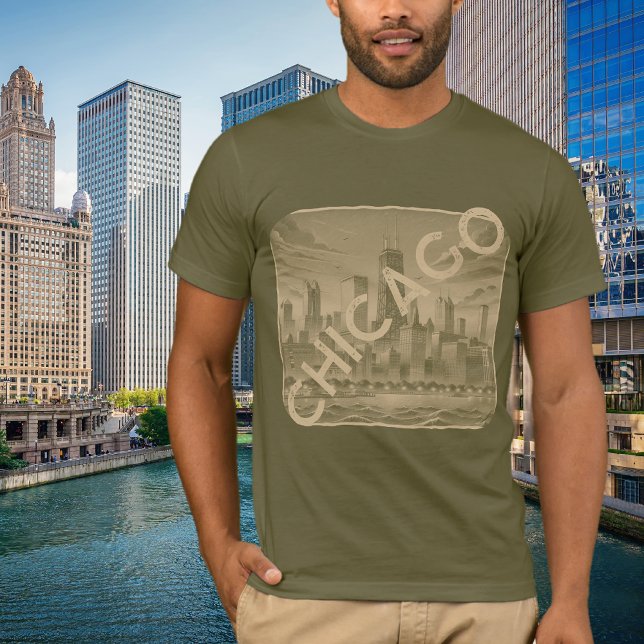 Chicago Khaki Tan Name Graphic T-Shirt (Criador carregado)