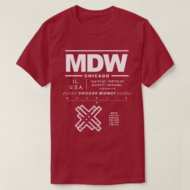 Chicago Midway International Airport MDW T-Shirt (Frente do Design)
