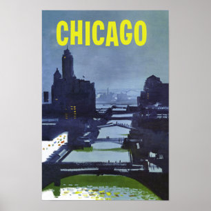 Chicago.  Poster de viagens retro do estilo