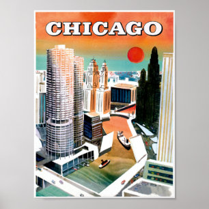 Chicago.  Poster de viagens retro do estilo