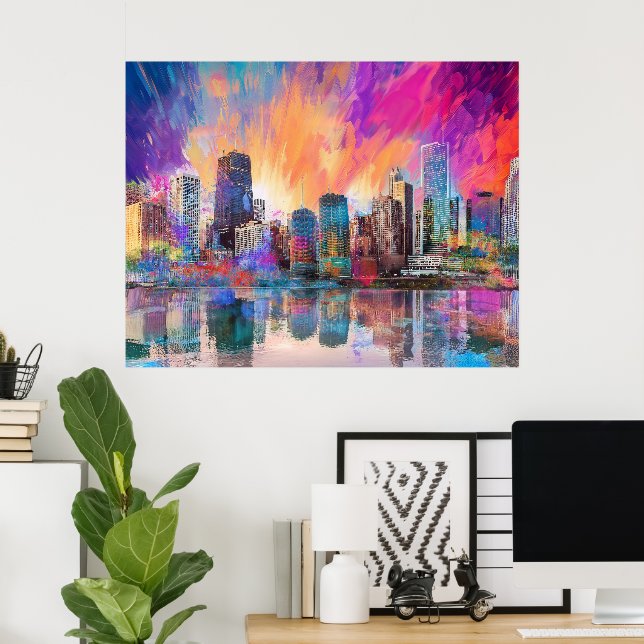 Chicago Skyline Colorful Abstrato Art Poster (Escritório em casa)