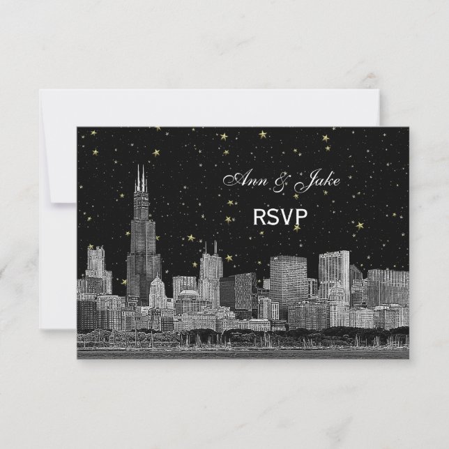 Chicago Skyline Etchada Starry DIY BG RSVP #2 (Frente)