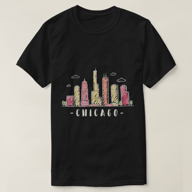 Chicago Skyline Illinois Vintage T-Shirt (Frente do Design)