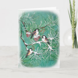 Chickadees e cartão do pinho