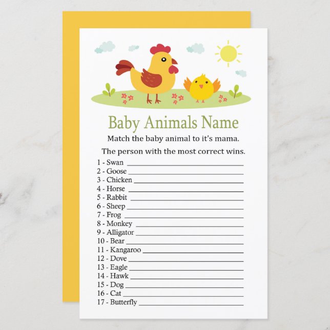 Chicken Baby Animal Name Game (Frente/Verso)