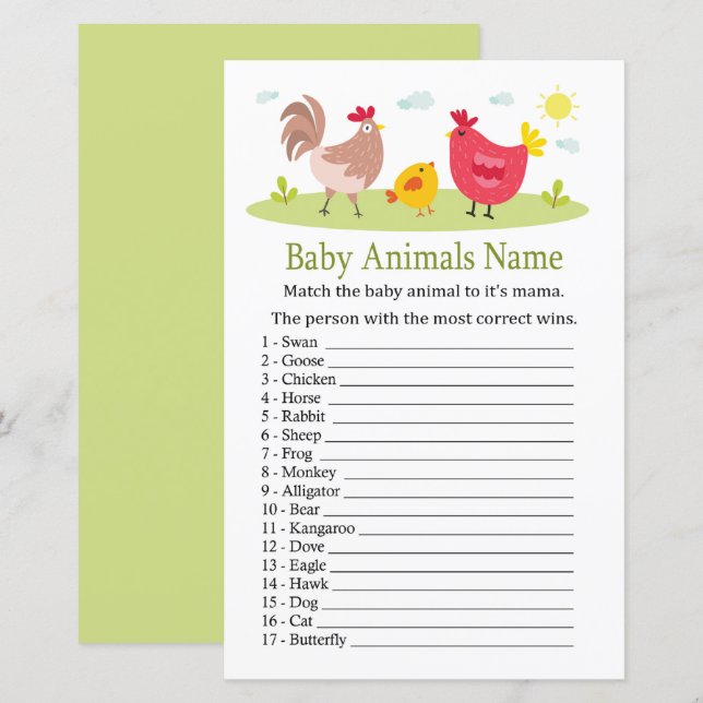 Chicken Baby Animal Name Game (Frente/Verso)