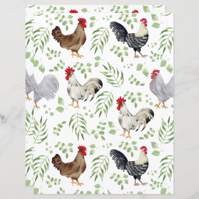 Chickens Scrapbook Paper (Frente/Verso)