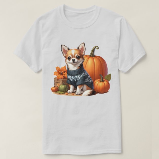 Chihuahua bonitinho em Suéter com Pumpkins (Frente do Design)