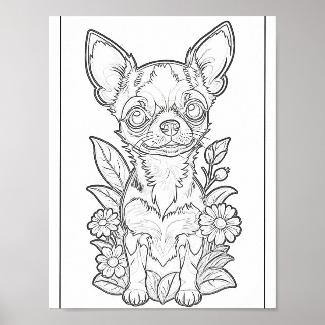 Chihuahua com Flores Daisy Poster (Frente)