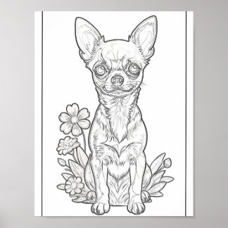 Chihuahua e Spring Flowers Coloring Page Poster