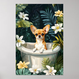 Chihuahua In Bathtub Poster, Funny Dog Poster