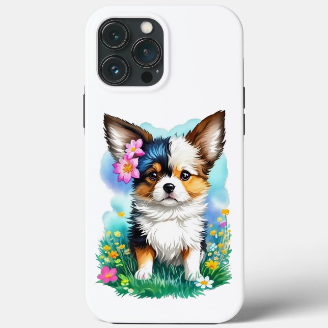 Chihuahua Puppy Dog com Flores (Verso)