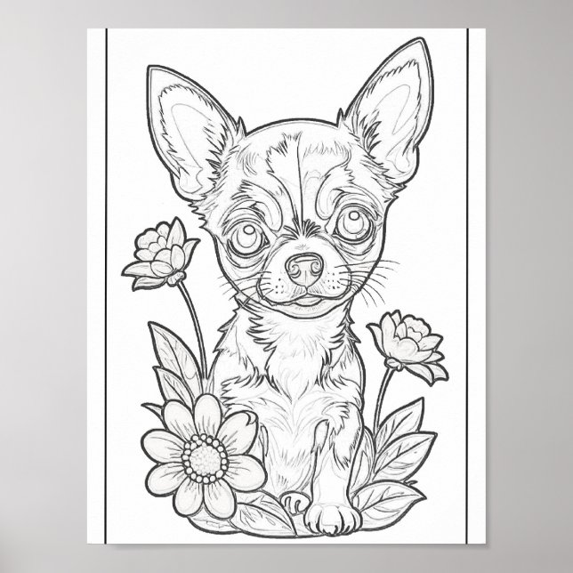 Chihuahua Puppy E Flores - Poster (Frente)
