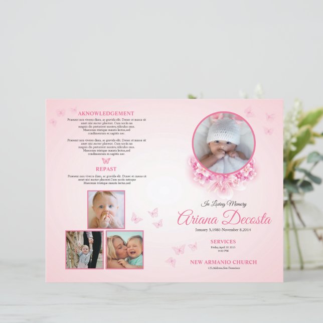 Child Funeral Program Template | Editable Memorial (Em pé/Frente)