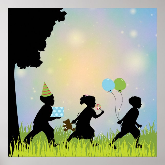Child Silhouette Balloons Child Wall Art Impressão (Frente)