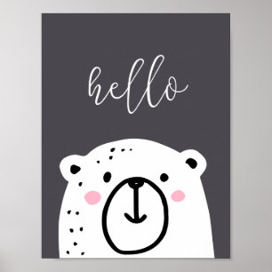 Childrens Nursery Bear Hello Poster