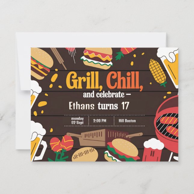 Chill Grill e Beer Birthday - Cartão de Convite (Frente)
