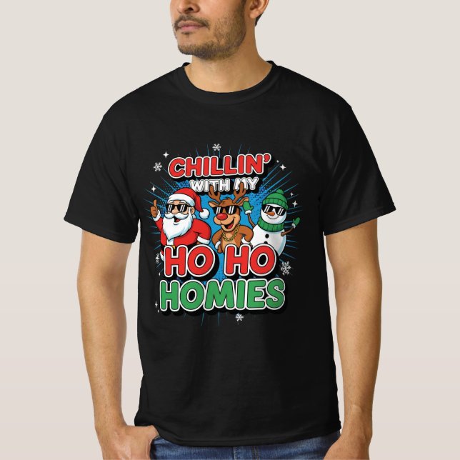 Chillin’ com Meus Amigos Ho Ho | Camisa Divertida  (Frente)