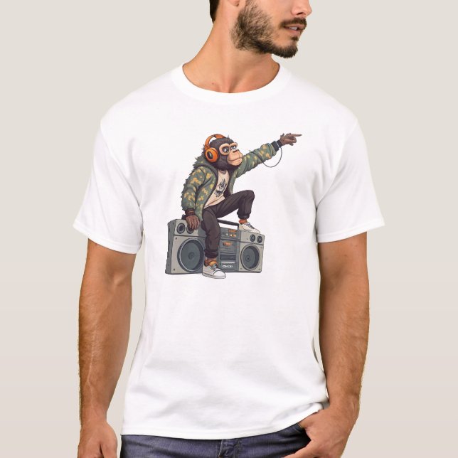 Chimpanzee DJ T-Shirt – Funky Music Monkey Tee  (Frente)