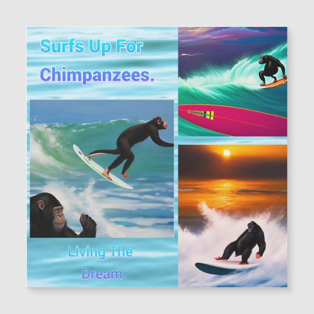 Chimpanzés Surfing Photo Collage, Magnetic Card (Frente)
