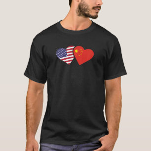 China EUA Flag T Camisa Coração Amor Chinês-Americ