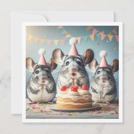 Chinchillas comendo bolo convite de aniversário
