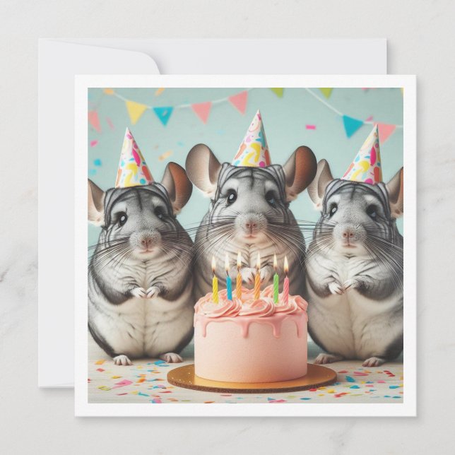 chinchillas comendo bolo convite de aniversário (Frente)