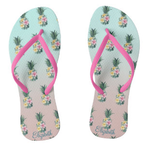 Chinelos Abacaxis Com Flores Tropicais