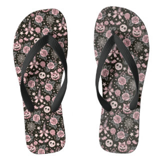 Chinelos Abóbora Rosa e Preta, Padrão de Teia e Rosa