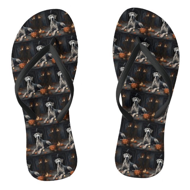 Chinelos Abóboras Great Dane Halloween Assustador Flip (Pé da cama)