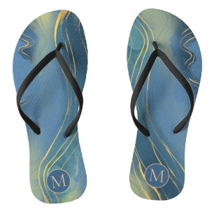 Chinelos Abstrato de linha Dourada ondulada de Cinza azul-p