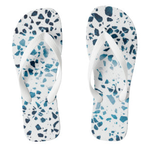 Chinelos Abstrato Terrazzo Mosaico Marinho e padrão azul cl