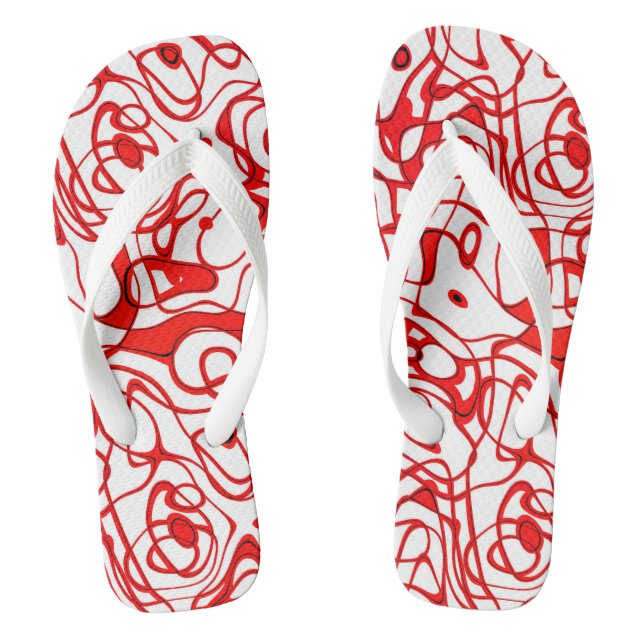 Chinelos Abstrato vermelho, preto e branco (Pé da cama)
