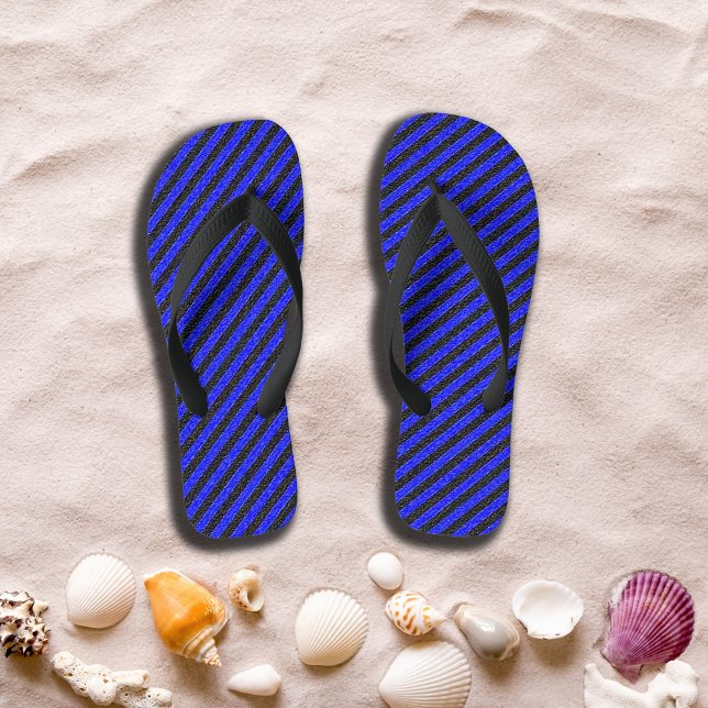 Chinelos Adultos de Grelhas Diagonais Pretas e Azu (Black & Blue Diagonal Stripes Adult Flip Flops)