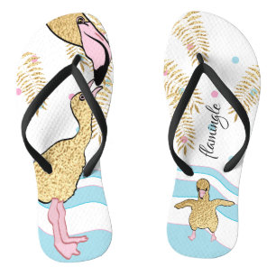 Chinelos Adultos Flip-Flops "Flamingle/Flamingo Mãe e Bebê"
