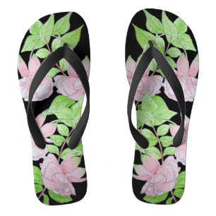 Chinelos aglomerados de flores bonito cor-de-rosa e folheto