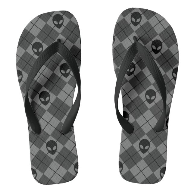Chinelos Alienígena Preto e Cinza com Padrão Argyle (Pé da cama)