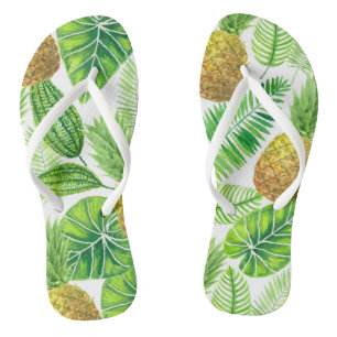 Chinelos Ananás e folhas tropicais