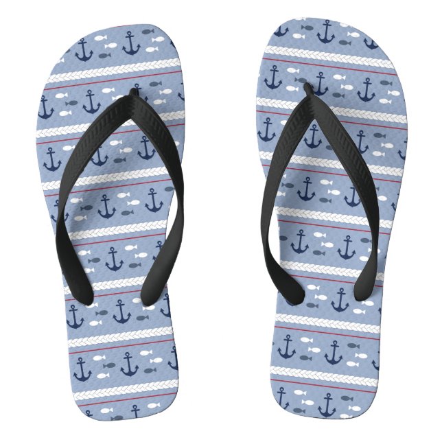 Chinelos Âncoras Náuticas Vermelho Branco Azul Vela Barco (Pé da cama)