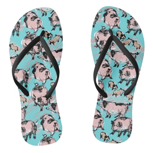 Chinelos Ano do Porco Chinês 2019 Desenho original Flop Azu (Pé da cama)