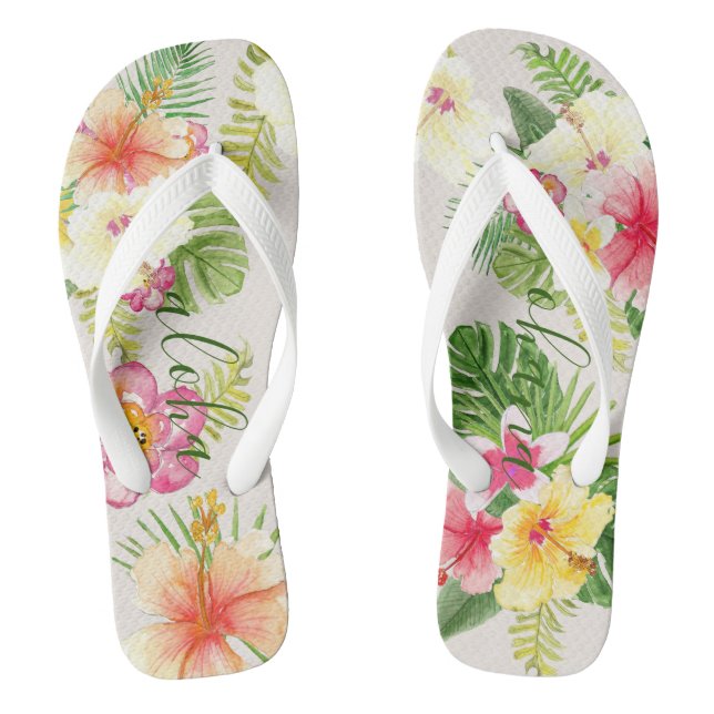 Chinelos Aquarela Tropical Elegante Havaiana (Pé da cama)