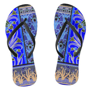 Chinelos Art nouveau íris flor elegante azul verneui preto