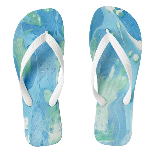 Chinelos Arte abstrata moderna trendy azul verde branco (Pé da cama)