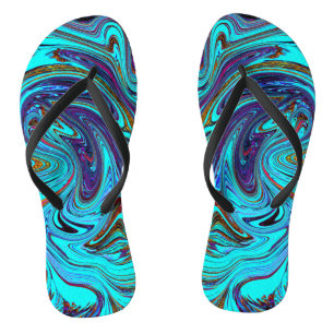 Chinelos Arte Abstrata Retro Groovy Azul Água e Preto