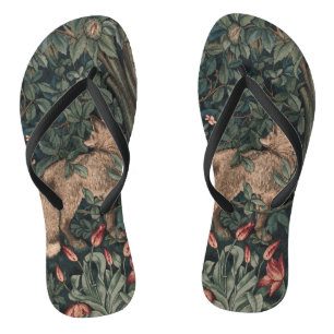 Chinelos Arte de Vida Selvagem Raposa Verde William Morris